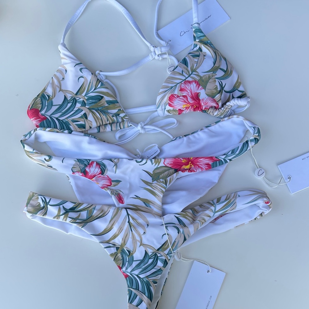 Chi Swimwear Floral Bikini Set - White and Pink